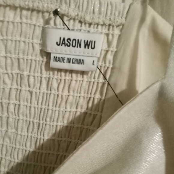 Jason Wu 2-PC Crop Top PantSuit (L) TAN w/gold flecks shines NWT - Picture 10 of 15